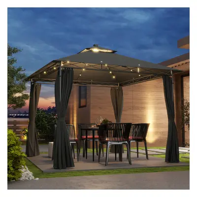 Outsunny x m Double Roof Outdoor Gazebo with Curtains, Dark Grey