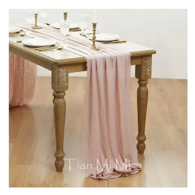 (62x1000cm, Pale pink) Table Runner Rustic Cotton Gauze Cloth Dining Burlap Retro Burr Texture V