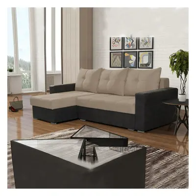 (Brown, Left Corner) Scotia Fabric Ottoman Storage Corner Sofa Bed