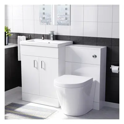 Nes Home 1100mm Freestanding White Basin Vanity & Rimless Back To Wall Toilet