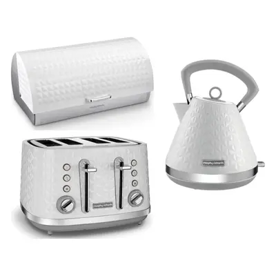 Morphy Richards Vector White Kettle Toaster & Dimensions Bread Bin Set