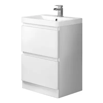 NRG 600mm Floor Standing Drawer Vanity Unit Basin Storage Bathroom Furniture Gloss White