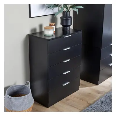 (Black) Home Source Phoenix Chest of Drawers Bedroom Storage Unit