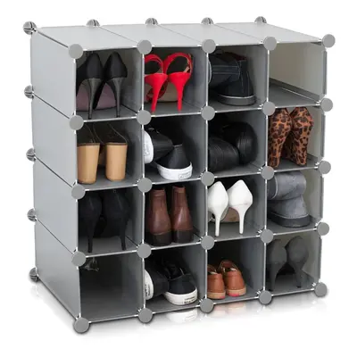 LIVIVO Interlocking Compartment Shoe Organiser Storage Cube Rack Black White Design