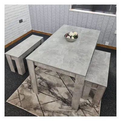 Stone Grey Effect Dining Table(140x80x75cm) and Benches Dining Set