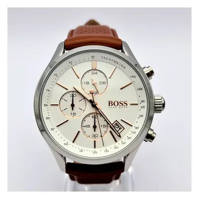 NEW HUGO BOSS GRAND PRIX BROWN LEATHER STRAP MENS WATCH UK