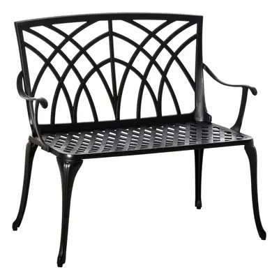 Outsunny 2-Seater Cast Aluminium Garden Bench Loveseat Ergonomic Armrest