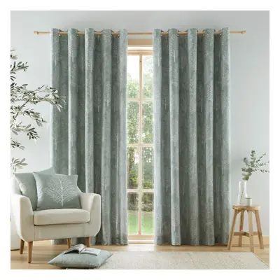 (Sage Green, x Inch) Catherine Lansfield Alder Trees 100% Cotton Lined Eyelet Curtains