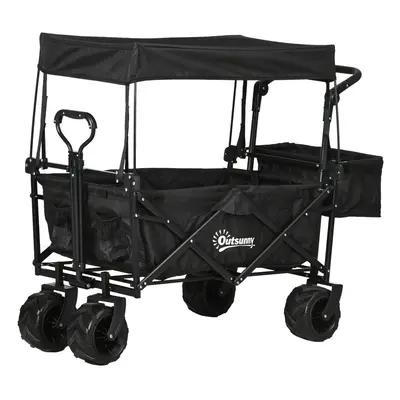 Outsunny Outdoor Push Pull Wagon Stroller Cart w/ Canopy Top Black