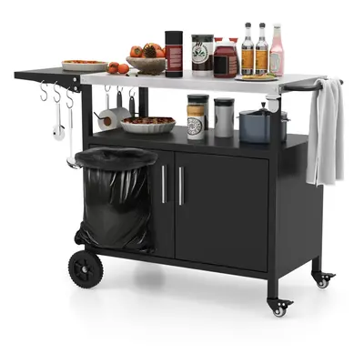 84cm Height Outdoor Kitchen Island Grill Cart w/Storage & Hooks-Black