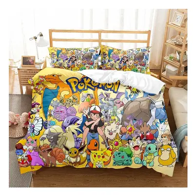 (29, Single-135*200) PokÃ©mon Bedding Single Double Kids Cartoon 3D Quilt Cover