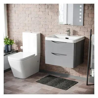 Merton Wall Hung Grey Vanity Basin & Rimless Close Coupled Toilet