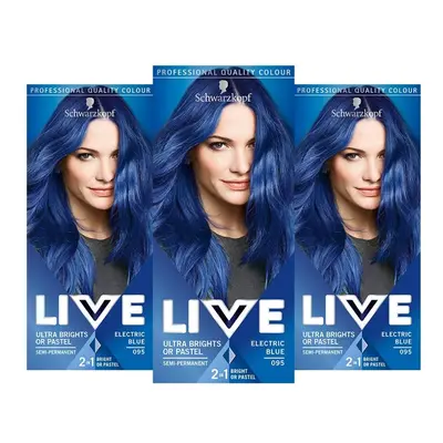 LIVE Ultra Bright or Pastel Blue Hair Dye, Pack of 3, Semi-Permanent Colour lasts up to washes -