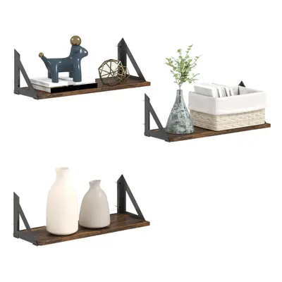 HOMCOM Set of Vintage Wall Shelves for Living Room Rustic Brown