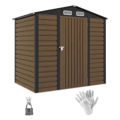 Outsunny 6.2 x 4.3ft Garden Metal Shed with Vent for Garden, Patio, Oak