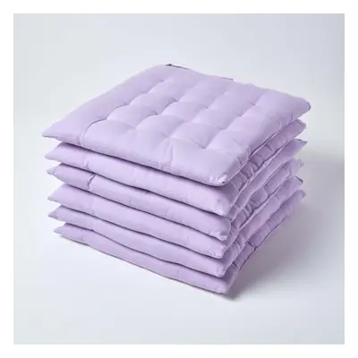 (Set of 6, Mauve) Plain Seat Pad with Button Straps 100% Cotton