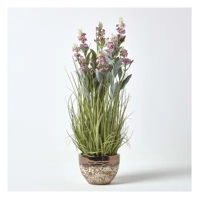 (Pink) Artificial Lavender Plant in Decorative Metallic Ceramic Pot, cm Tall