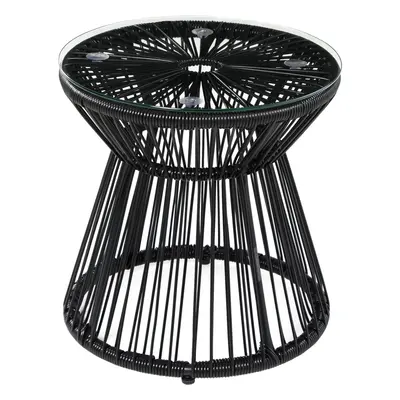 Outsunny PE Rattan End Table, Round Hollow Drum Design Side Table, Black