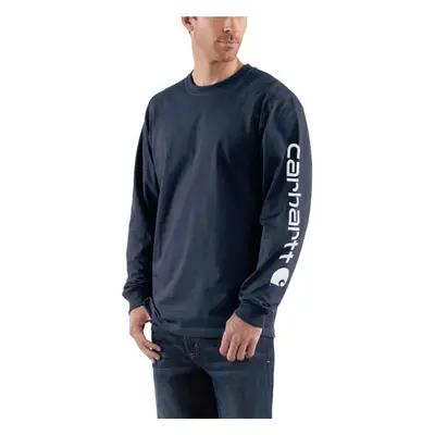 Carhartt Men's Loose Fit Heavyweight Long-Sleeve Logo Sleeve Graphic T-Shirt Navy Small