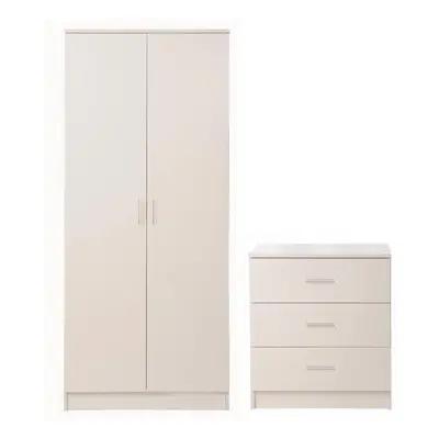 2 Piece Bedroom Furniture Set Wardrobe Chest Drawers White