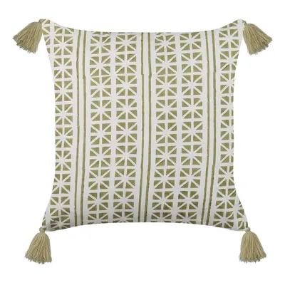 Cotton Cushion Geometric Pattern 45x45 cm Green and White SYRINGA