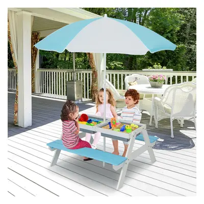 3 In Kids Picnic Table Bench Set Outdoor Activity Table w/Removable Umbrella