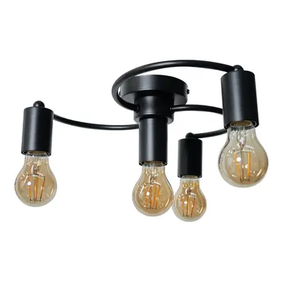 Modern Way Semi Flush Matt Black Swirl Arm Design Ceiling Light Fitting - With a 4w LED Filament