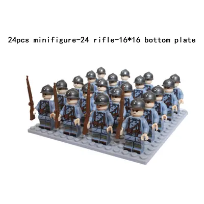 (N-24pcs) Minifigures Military Building Blocks 24pcs Eight-nation Phalanx Rifle Models Accessori