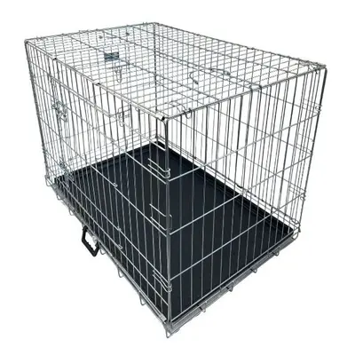 HugglePets Dog Cage with Plastic Tray - Silver, Medium