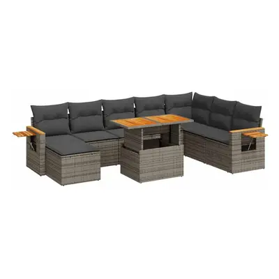 (grey) vidaXL Piece Garden Sofa Set with Cushions Black Poly Rattan Acacia