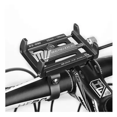 (Black) Adjustable Bicycle Phone Holder Aluminum Alloy 3.5"-6.5" Shockproof Bracket