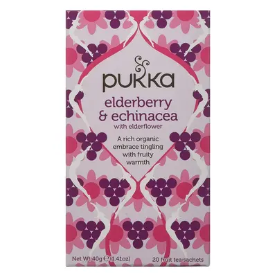 Pukka Elderberry & Echinacea, Organic Herbal Fruit Tea (4 Pack, Tea Bags)