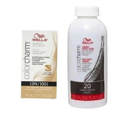 (10N+Dev(Vol.20)3.6oz) Wella 10N Satin Blonde Color Charm Permanent Liquid Haircolor