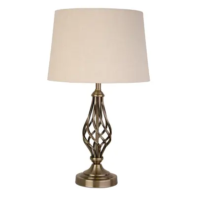 Queenswood Antique Brass Table Lamp with Natural Linen Shade