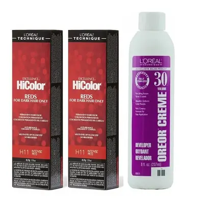 (H11(2)+Dev(Vol.30)8oz) H11 Intense Red L'Oreal Excellence HiColor REDS For Dark Hair Only