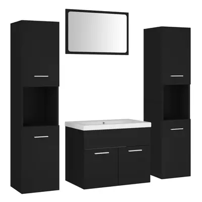 vidaXL Bathroom Furniture Set Black Engineered Wood Wall Cabinet Indoor Mirror