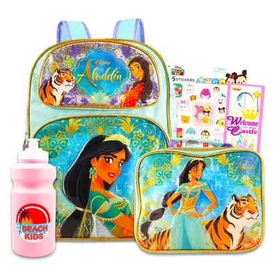 Disney Aladdin Backpack with Lunch Box Set - Bundle with 16"" Princess Jasmine Backpack Jasmine 