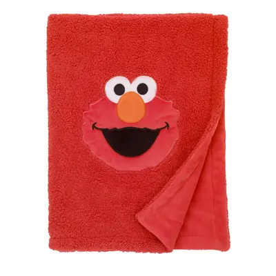 SESAME STREET Elmo Red Soft Plush Sherpa Toddler Blanket with Applique