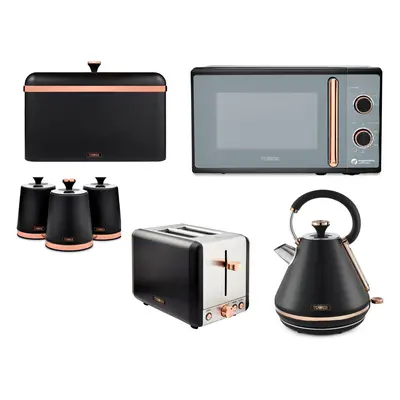 Tower Cavaletto Black Kettle Slice Toaster Microwave Bread Bin Canisters Set