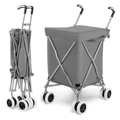 90L Folding Shopping Cart Grocery Lightweight Shipping Utility Cart-Grey