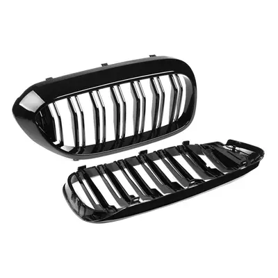 Pair Gloss Black Front Dual Slats Front Car Grilles For BMW Series