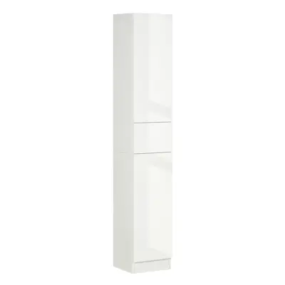 kleankin High Gloss Tall Bathroom Cabinet with Adjustable Shelves White