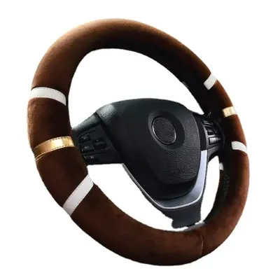 (Dark Coffee) 36/38cm Car Steering Wheel Covers Winter Warm Plush Protector Four Colors Universa