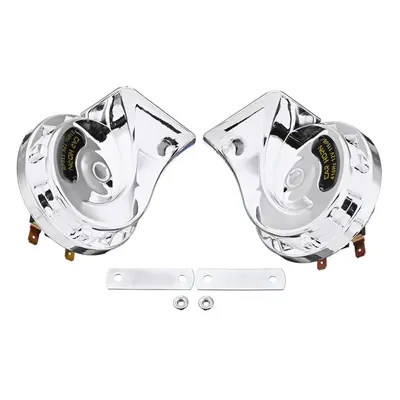 (Silver) Pair 12V 115dB Super Loud Car Motorcycle Dual Tone Electric Snail Horn Universal