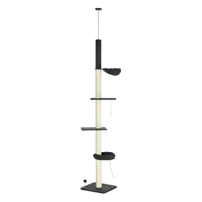 PawHut Floor-To-Ceiling Cat Tree, Height Adjustable, Black