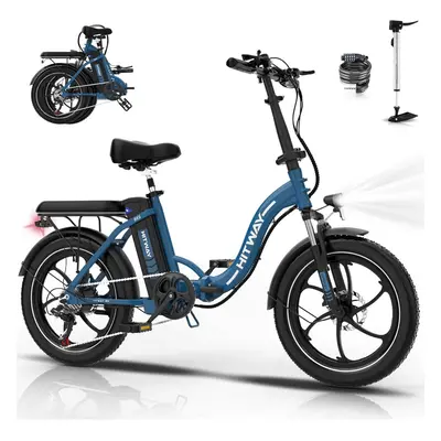 (Blue) Hitway Electric Bike BK6SL - 20*3.0 Inch Foldable City Commuter EBike with Removable 36V 