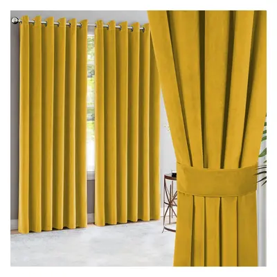 (Yellow , 66"x90") Heavy Velvet Curtains Eyelet Ring