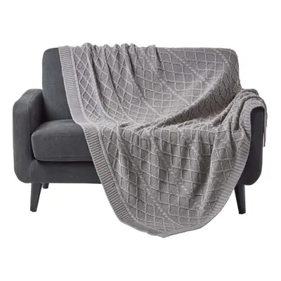 (Grey, x cm) Diamond Cable Knit Cotton Throw