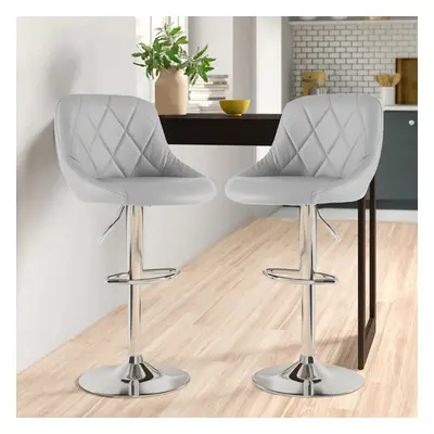 (GREY) Set of Two Madrid Faux Leather Chrome Barstools