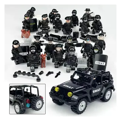 (Style A) Military Soldiers Black SWAT Jeeps Minifigures Toys Fit Lego